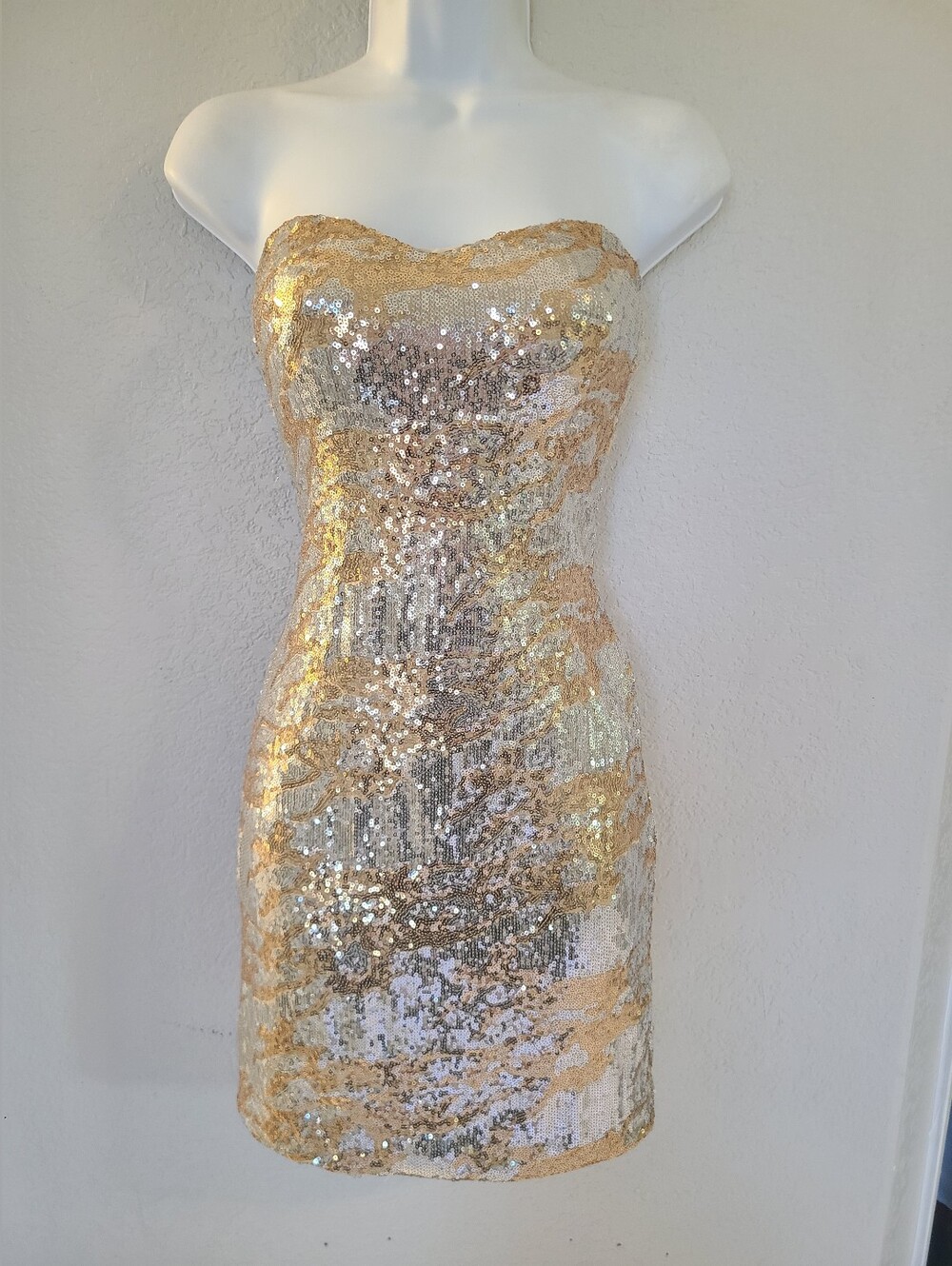 Arden B Gold & Silver Sequin Strapless Bodycon Mini Dress Party Cocktail Club XS